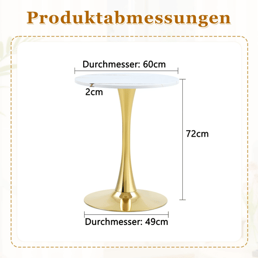 Mesa auxiliar redonda 60 cm - MDF termoformado, pé de apoio dourado - Branco+Dourado