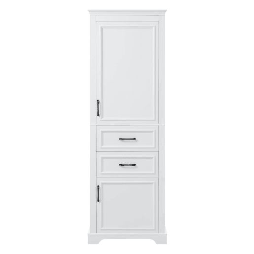 Armário alto de casa de banho 60x40x180 cm - 2 gavetas, prateleiras ajustáveis, fecho suave - branco