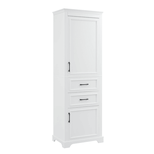 Armário alto de casa de banho 60x40x180 cm - 2 gavetas, prateleiras ajustáveis, fecho suave - branco