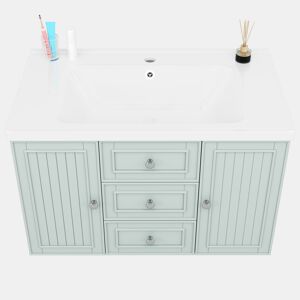 Móvel de casa de banho suspenso 78,5×46×46,8 cm - 3 gavetas, grande capacidade de arrumação - Verde