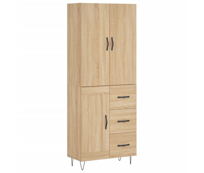 Aparador alto - mueble de almacenamiento madera contrachapada color roble 69,5x34x180 cm es804