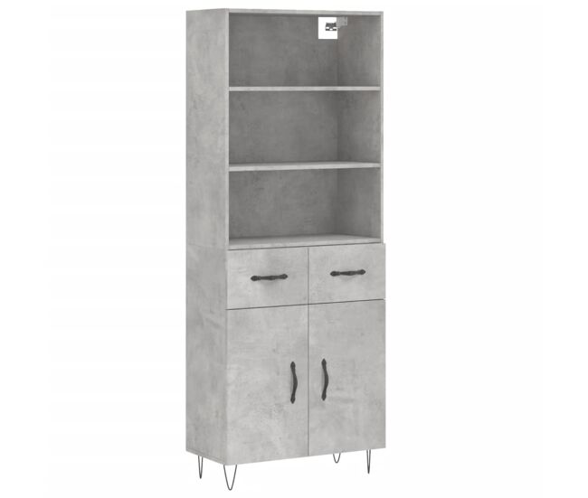 Aparador alto - mueble de almacenamiento madera contrachapada gris hormigón 69,5x34x180 cm es991