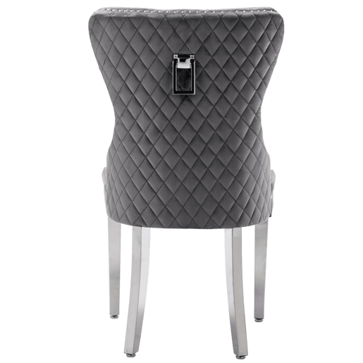 Cadeira de jantar 2 St - Cadeira estofada com tachas, encosto com design de pomo, pernas metálicas, assento de veludo - Cinza