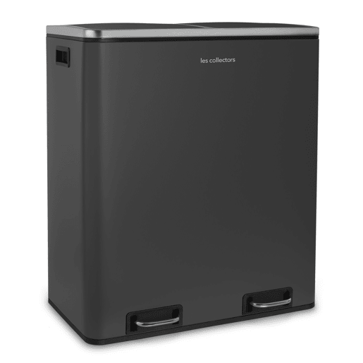 Caixote Reciclagem Pedal 2 Compartimentos 2x30L 60L Les Collectors N°916, Aço Inoxidável, Baldes Removíveis, Fecho Silencioso, Cinzento Escuro