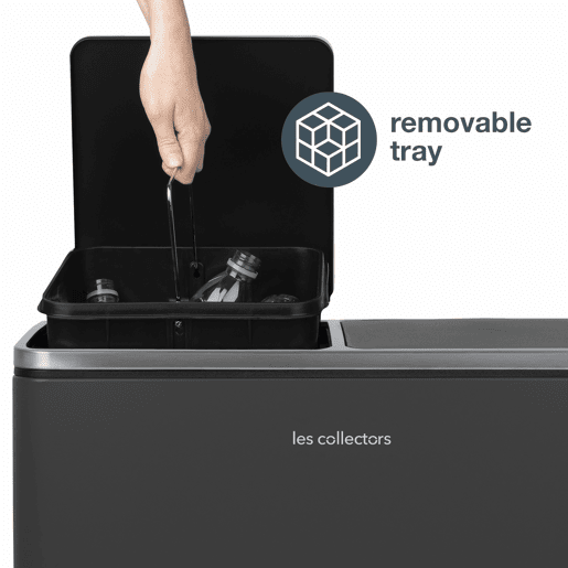 Caixote Reciclagem Pedal 2 Compartimentos 2x30L 60L Les Collectors N°916, Aço Inoxidável, Baldes Removíveis, Fecho Silencioso, Cinzento Escuro
