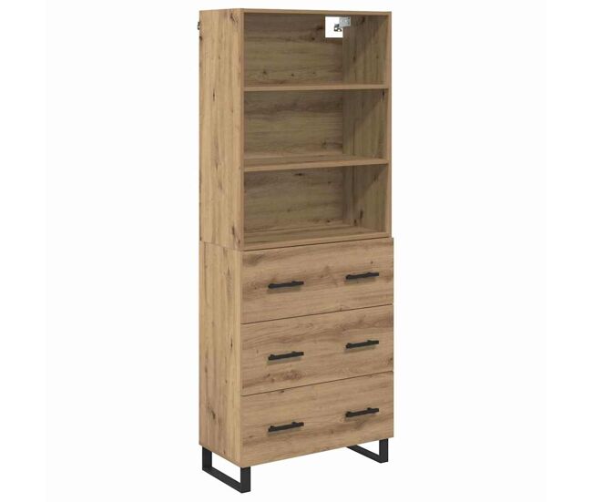 Aparador alto - mueble de almacenamiento con cajón roble artesanal 69,5 x 34 x 180 cm es436