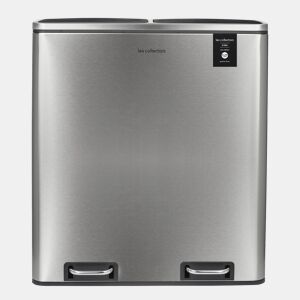 Caixote Reciclagem 2 Compartimentos 2x30L 60L Les Collectors N°904 | Aço Inoxidável | Baldes Removíveis | Fecho Silencioso | Prateado