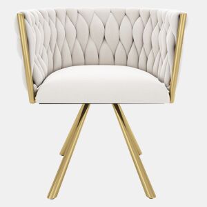 Cadeira de jantar individual - Poltrona giratória de luxo para sala e quarto - Bege e dourado