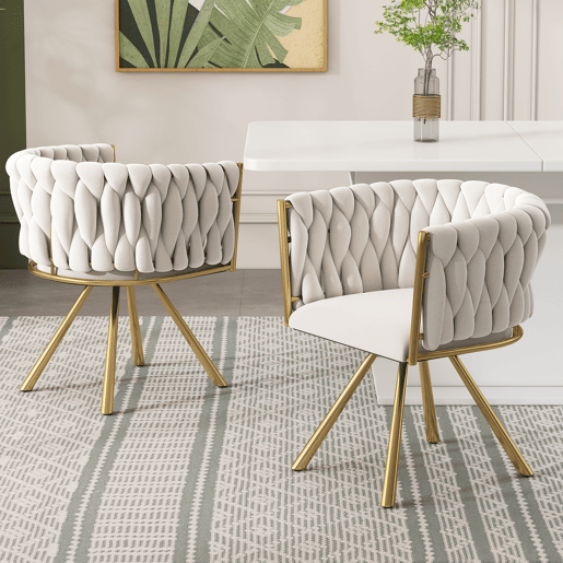 Cadeira de jantar individual - Poltrona giratória de luxo para sala e quarto - Bege e dourado