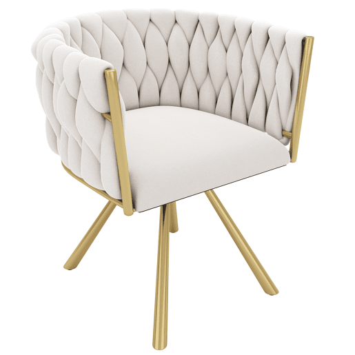 Cadeira de jantar individual - Poltrona giratória de luxo para sala e quarto - Bege e dourado