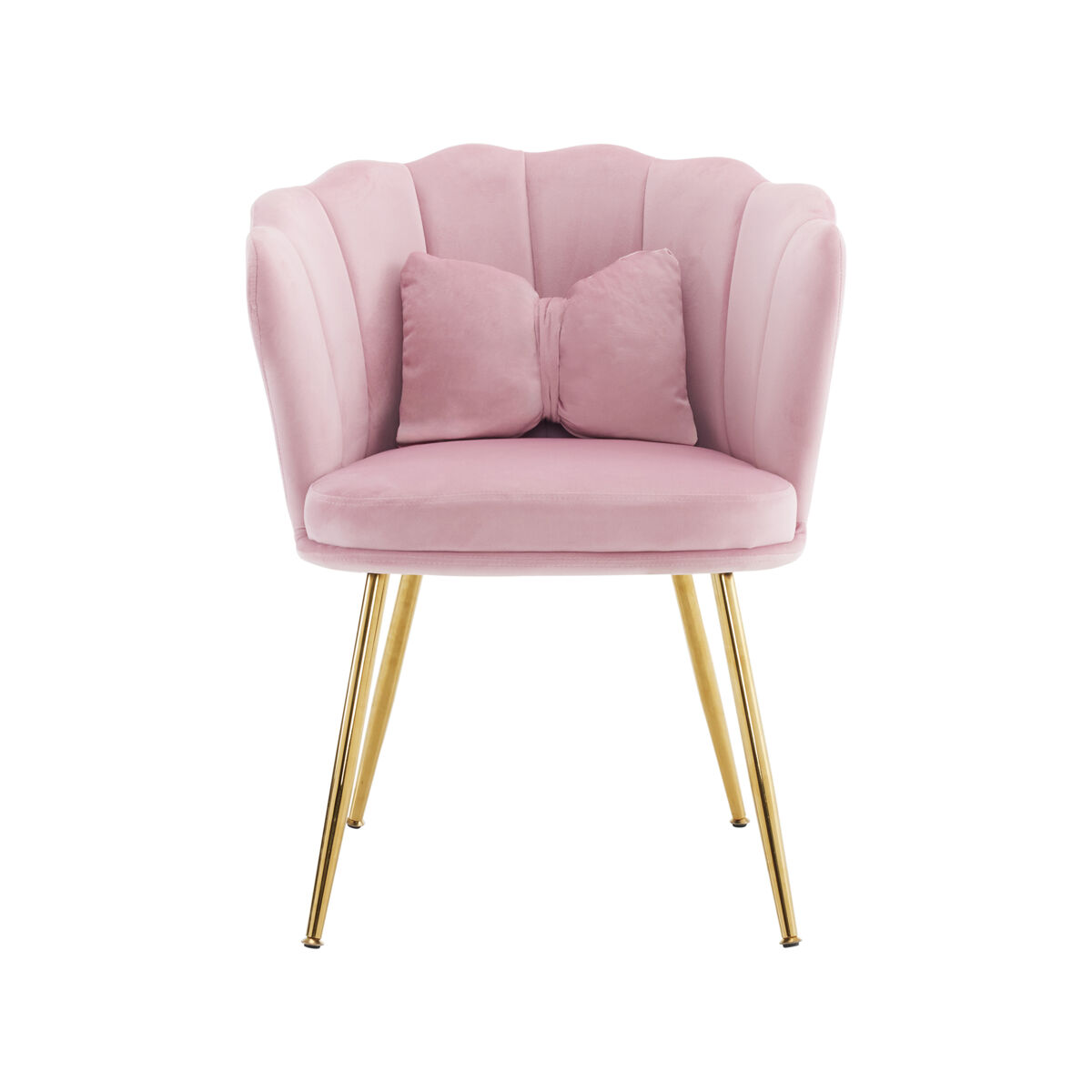 Juego de 4 sillas modernas de terciopelo para sala de estar, sillas de baño, sillas acolchonadas con respaldo en forma de pétalos, patas de metal dorado y cojines tipo mariposa - rosa