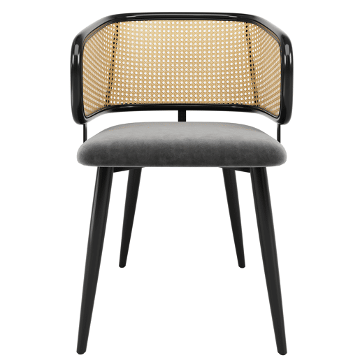 Cadeiras de sala de jantar 2 peças - encosto em rattan, almofada em veludo, estilo moderno e simples - Cinza