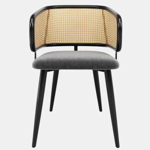 Cadeiras de sala de jantar 2 peças - encosto em rattan, almofada em veludo, estilo moderno e simples - Cinza