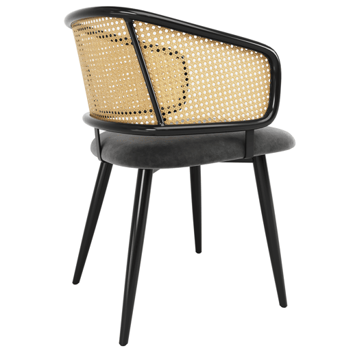 Cadeiras de sala de jantar 2 peças - encosto em rattan, almofada em veludo, estilo moderno e simples - Cinza