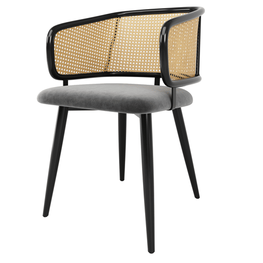 Cadeiras de sala de jantar 2 peças - encosto em rattan, almofada em veludo, estilo moderno e simples - Cinza