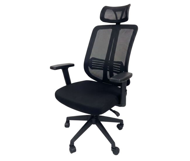 Silla oficina ergovan, silla escritorio ergonómica, refuerzo lumbar, reposacabezas, transpirable negro 61x115-125x48 cm