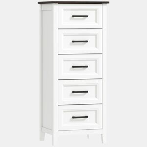 HOMCOM Cómoda 5 Gavetas Cómoda de Dormitório Estreita e Alta com Bancada com Efeito Madeira Cómoda para Espaços Reduzidos 45x35x106 cm Branco
