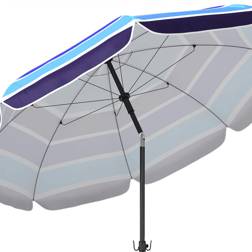 Outsunny Chapéu de Sol de Praia com Mesa Dobrável e Porta-Copos Ø198 cm Chapéu de Sol de Terraço Exterior com Altura Ajustável Inclinação Bolsa de Transporte e Gancho UV30+ Multicolor