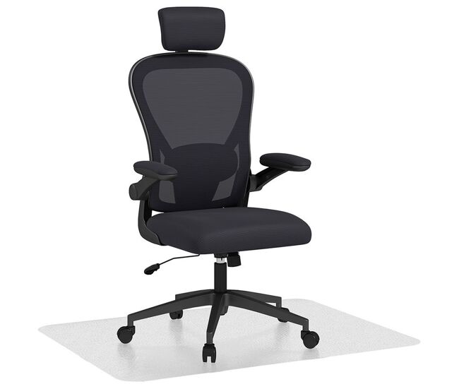 Homcom conjunto de oficina incluye 1 silla de oficina de malla con altura ajustable reposacabezas y soporte lumbar ajustables negro y 1 alfombra