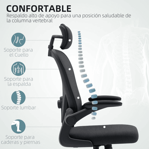 HOMCOM Conjunto de Escritório Inclui 1 Cadeira de Escritório com Altura Ajustável Apoio de Cabeça e Suporte Lombar Ajustáveis Preto e 1 Tapete Protetor 90x120 cm Transparente