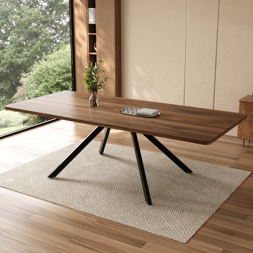 Mesa de jantar extensível 160200240x90 cm - 6-10 pessoas, metal, estilo simples - Nogal