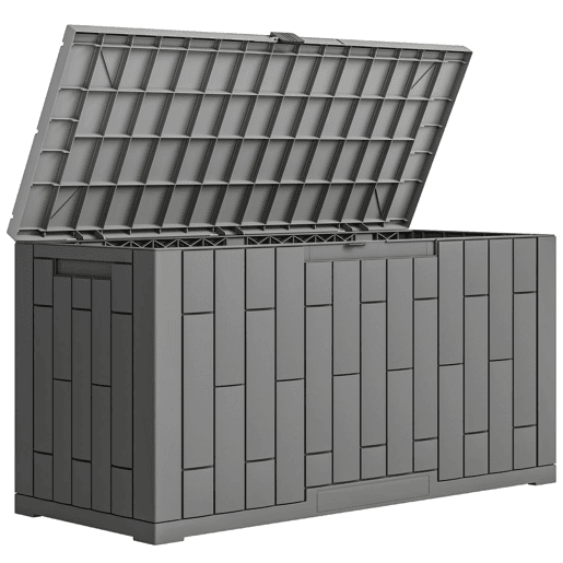 Outsunny Baú Exterior Capacidade 227L, Baú de Armazenamento de Resina Resistente à Água e aos Raios UV, com Fechadura para Jardim, Terraço, Pátio, 106,5x43x54,5 cm, Cinzento