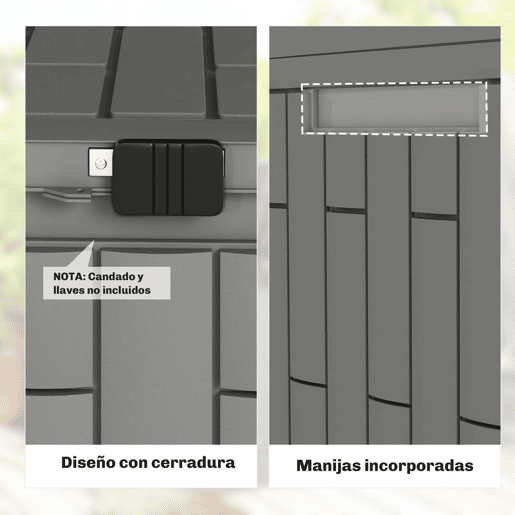 Outsunny Baú Exterior Capacidade 227L, Baú de Armazenamento de Resina Resistente à Água e aos Raios UV, com Fechadura para Jardim, Terraço, Pátio, 106,5x43x54,5 cm, Cinzento