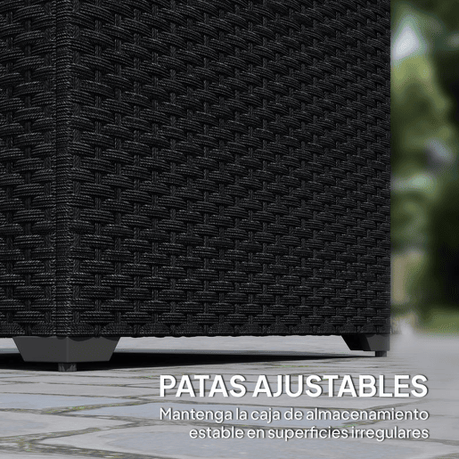 Outsunny Baú de Armazenamento Exterior de Ratã Sintético de 253L, Baú de Exterior com Vara Hidráulica, Forro com Fecho e Estrutura de Aço, Capacidade 50 kg, para Jardim, Terraço, 72x72x70 cm, Preto