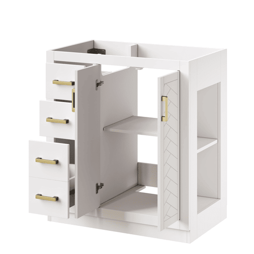 Móvel de lavatório 76,5x46,5x84,5 cm - 3 gavetas, prateleira lateral, fecho suave, cerâmica - Branco