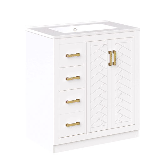 Móvel de lavatório 76,5x46,5x84,5 cm - 3 gavetas, prateleira lateral, fecho suave, cerâmica - Branco