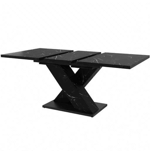Mesa de jantar extensível 140-180 cm - design moderno em X, tampo com efeito mármore, para 4-6 pessoas, estrutura metálica estável - preta Mesa de jantar extensível 140-180 cm - design moderno em X, tampo com efeito mármore, para 4-6 pessoas, estrutura metálica estável - preta