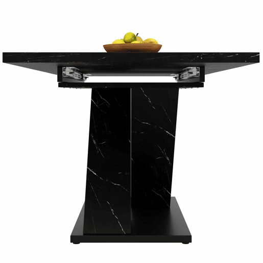 Mesa de jantar extensível 140-180 cm - design moderno em X, tampo com efeito mármore, para 4-6 pessoas, estrutura metálica estável - preta Mesa de jantar extensível 140-180 cm - design moderno em X, tampo com efeito mármore, para 4-6 pessoas, estrutura metálica estável - preta