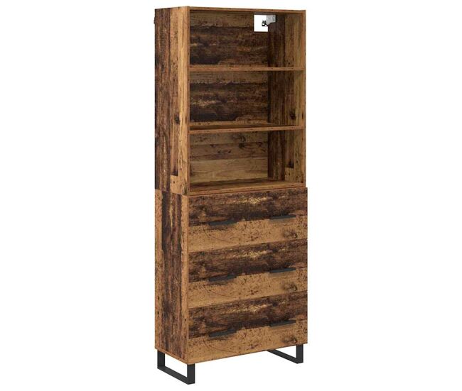 Aparador alto - mueble de almacenamiento con cajón madera vieja 69,5 x 34 x 180 cm es412