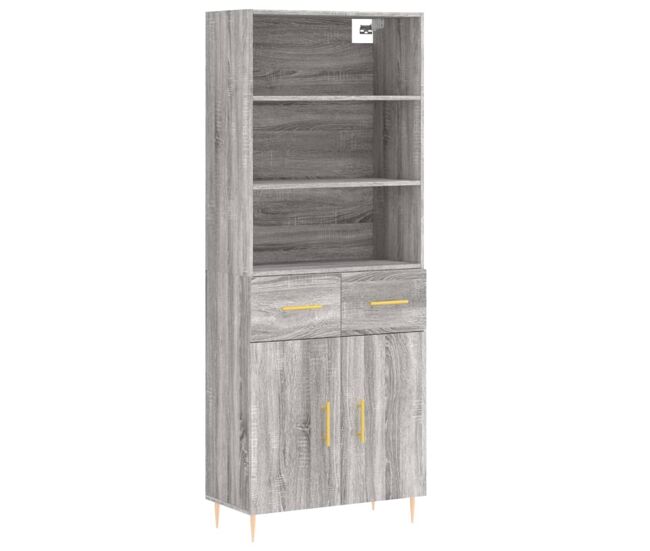 Aparador alto - mueble de almacenamiento madera contrachapada gris sonoma 69,5x34x180 cm es1145