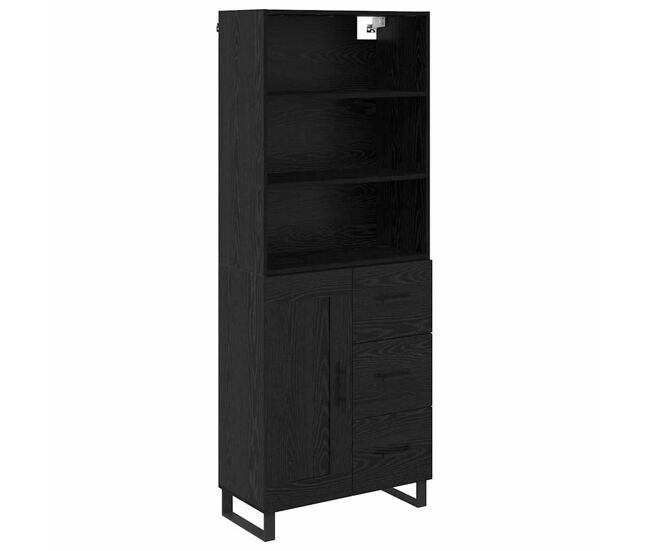 Aparador alto - mueble de almacenamiento con cajón roble negro 69,5 x 34 x 180 cm es463