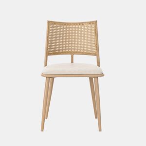 Cadeira de sala - PU, encosto em rattan - Bege