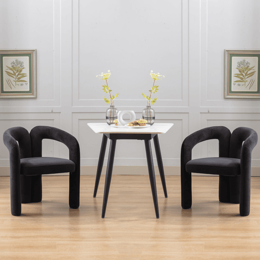 Cadeiras de jantar de veludo 2 peças - design moderno, cadeiras decorativas com encosto estofado - Preto