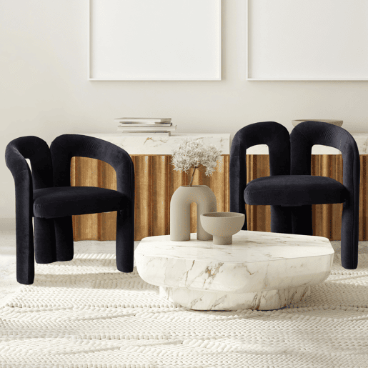 Cadeiras de jantar de veludo 2 peças - design moderno, cadeiras decorativas com encosto estofado - Preto