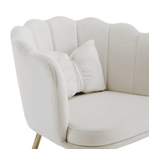 Conjunto de 6 cadeiras modernas de veludo - Cadeiras estofadas com encosto em forma de pétala, pernas de metal dourado, almofadas em forma de borboleta - Bege Conjunto de 6 cadeiras modernas de veludo - Cadeiras estofadas com encosto em forma de pétala, pernas de metal dourado, almofadas em forma de borboleta - Bege