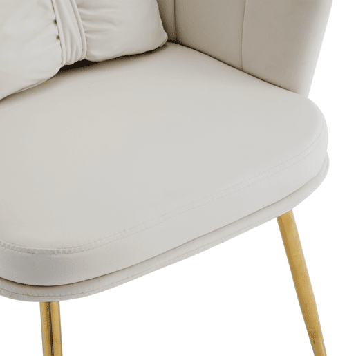 Conjunto de 6 cadeiras modernas de veludo - Cadeiras estofadas com encosto em forma de pétala, pernas de metal dourado, almofadas em forma de borboleta - Bege Conjunto de 6 cadeiras modernas de veludo - Cadeiras estofadas com encosto em forma de pétala, pernas de metal dourado, almofadas em forma de borboleta - Bege
