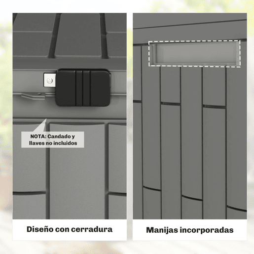 Outsunny Baú Exterior Capacidade 114L, Baú de Armazenamento Exterior em Resina Resistente à Água e aos Raios UV, com Fecho para Jardim, Terraço, Pátio, 56x44x54 cm, Cinzento