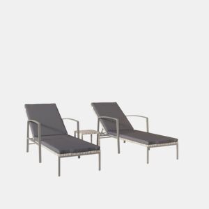 vidaXL Espreguiçadeiras com mesa 2 pcs vime PE cinzento