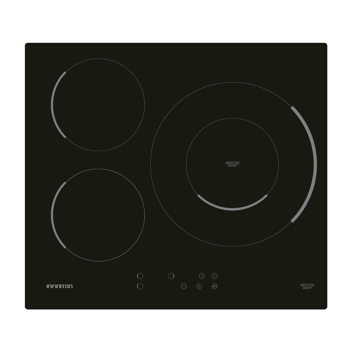 Placa de inducción infiniton ind3bk8g32 8000w 3 zonas 9 niveles negro 59 cm