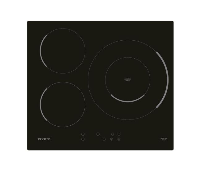 Placa de inducción infiniton ind3bk8g32 8000w 3 zonas 9 niveles negro 59 cm