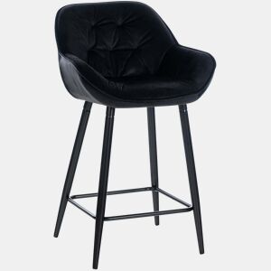 Banqueta altacadeira alta x1 com assento com efeito capitonê em veludo preto e metal preto 10_0004891