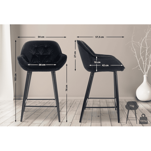 Banqueta altacadeira alta x1 com assento com efeito capitonê em veludo preto e metal preto 10_0004891