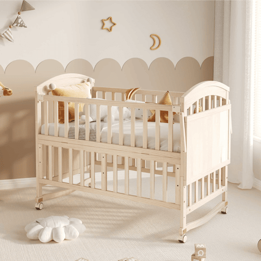 Berço de madeira multifuncional 120x60x95 cm (extensível até 40 cm) u2013 com trocador, prateleira dobrável, convertível em berço de co-leito, estrutura extensível, sem colchão u2013 cor madeira natural Berço de madeira multifuncional 120x60x95 cm (extensível até 40 cm) u2013 com trocador, prateleira dobrável, convertível em berço de co-leito, estrutura extensível, sem colchão u2013 cor madeira natural