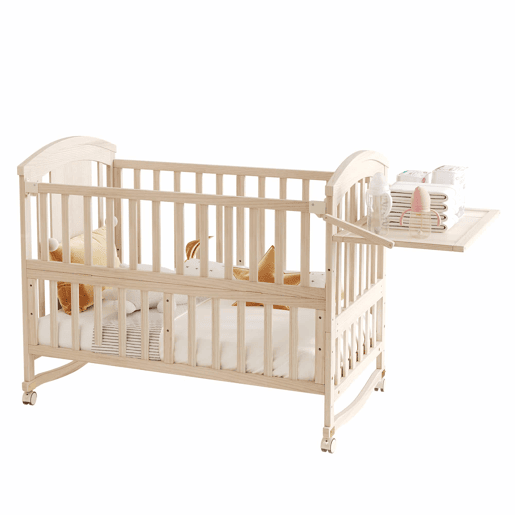 Berço de madeira multifuncional 120x60x95 cm (extensível até 40 cm) u2013 com trocador, prateleira dobrável, convertível em berço de co-leito, estrutura extensível, sem colchão u2013 cor madeira natural Berço de madeira multifuncional 120x60x95 cm (extensível até 40 cm) u2013 com trocador, prateleira dobrável, convertível em berço de co-leito, estrutura extensível, sem colchão u2013 cor madeira natural