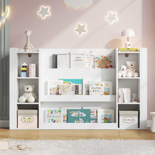 Estante infantil 140 x 30 x 95 cm - estante para livros infantis com espaço de arrumação, armário infantil, móvel de madeira para quarto infantil - branco