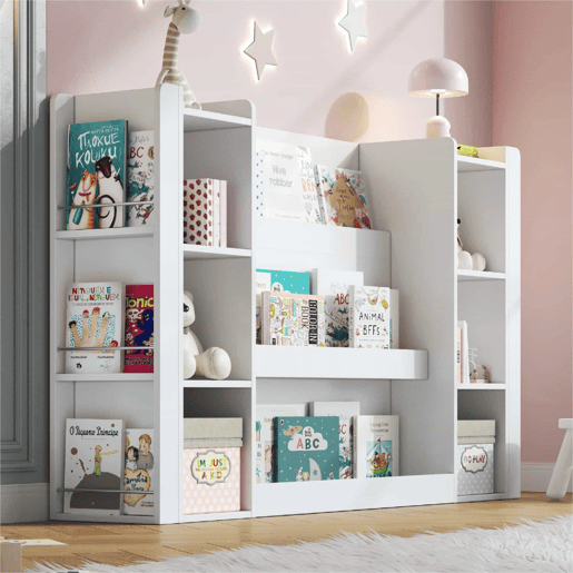Estante infantil 140 x 30 x 95 cm - estante para livros infantis com espaço de arrumação, armário infantil, móvel de madeira para quarto infantil - branco